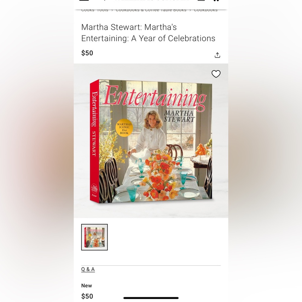 Martha Stewart Entertaining Book with Red and White Cover